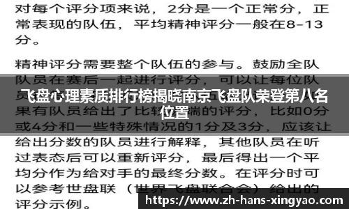飞盘心理素质排行榜揭晓南京飞盘队荣登第八名位置